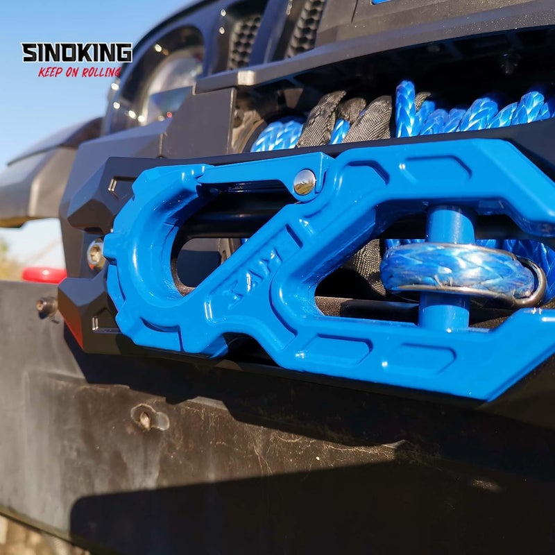 SINOKING Winch Fairlead with Tow Hook, Aluminum Hawse Fairlead with Grade 80 Forged Steel Winch Hook, 45000lb Break Strength Winch Fairlead Hook Set for Off-Road Vehicle Recovery, Black and Blue - Image 2